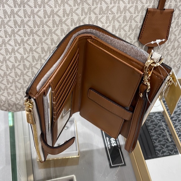 Michael Kors Jet Set Travel Large Double-Zip Wristlet-Wallet-PhoneHolder Vanilla - Picture 10 of 16